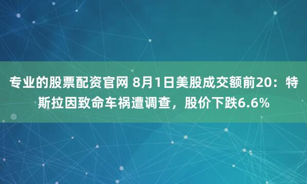 专业的股票配资官网 8月1日美股成交额前20：特斯拉因致命车祸遭调查，股价下跌6.6%